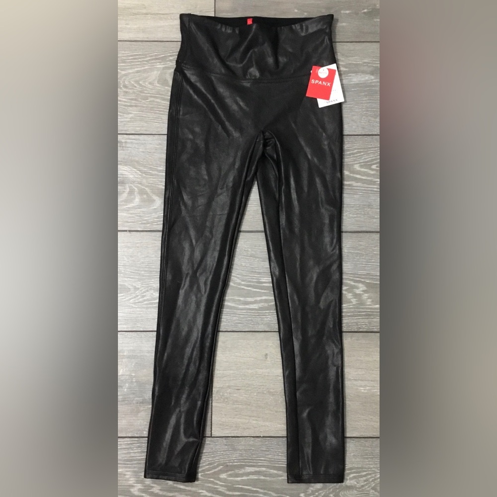 NWT SPANX by Sara Blakely Faux Leather High Rise Leggings in Black S Petite